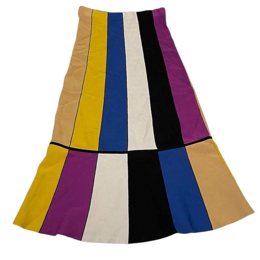 RACHEL Rachel Roy colorful knit flare MASSIMA Multi-Color -Block MIDI Skirt SZ S